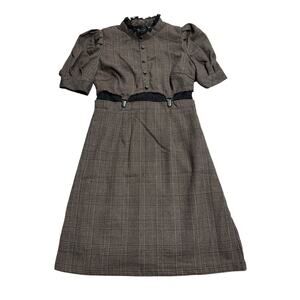 EATME Dress Plaid Dark Academia Goth Lace Japan Womens Size Medium Brown Black